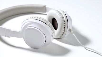 Poster - White headphones with wire isolated on white background
