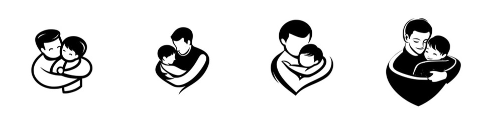 Poster - Set of black icons illustrating affectionate gestures between adults and children in various poses conveying love and care