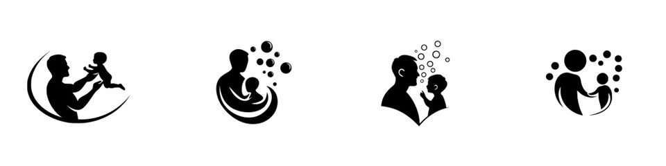 Poster - Black icons representing family interactions and bonding moments with children