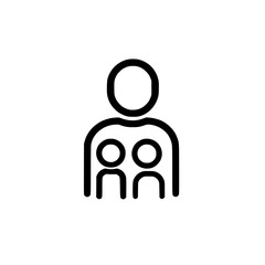 Poster - Black icon representing a person holding two children, symbolizing family and caregiving in a minimalist design