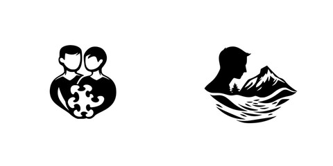 Poster - Black icons representing unity and nature showcasing human connection with the environment