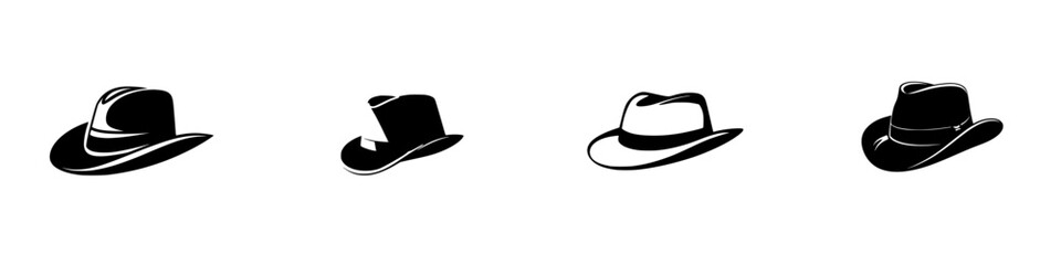 Poster - Stylish black icons depicting four different types of hats in a minimalist design for versatile use