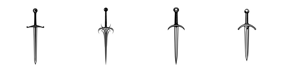 Poster - Set of black sword icons arranged in a row for design and illustration purposes