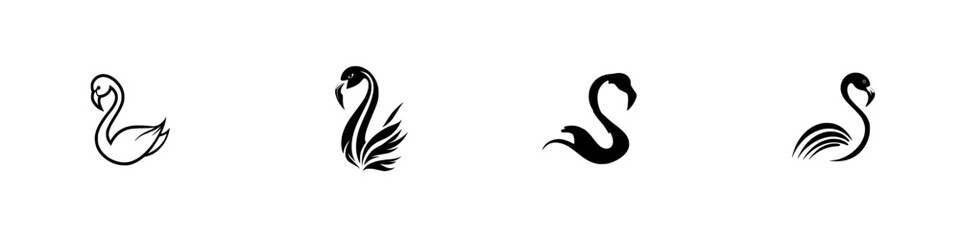 Poster - Elegant black icons featuring different stylized swan designs arranged in a row for artistic inspiration and design applications