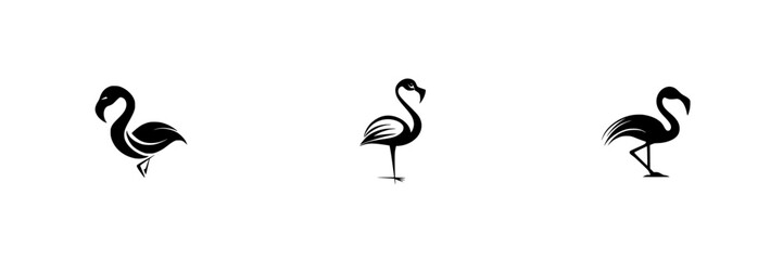 Poster - Black icon set featuring various poses of a flamingo in a minimalistic design style