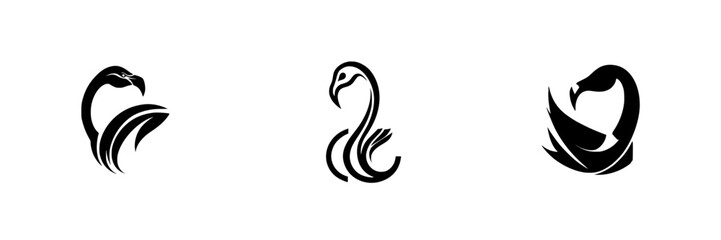 Poster - Set of black icons featuring stylized flamingo designs showcasing unique artistic interpretations of the bird in a minimalist style