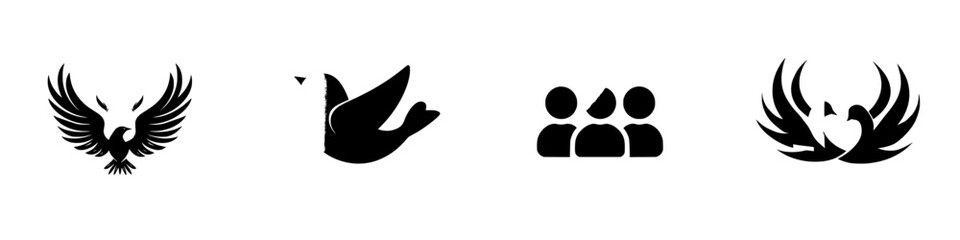 Poster - Set of black icons representing different visual elements including birds and group figures for use in various designs