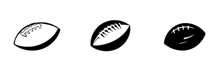 Poster - Various black icons of American footballs showcasing different angles and designs for sports-related graphics