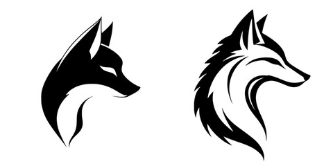 Poster - Black icon designs of wolf and fox heads showcasing elegant lines and strong features in silhouette style