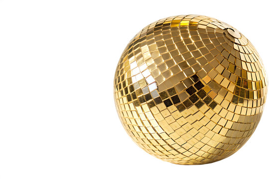  golden-disco-ball isolated on white background png, ai generated