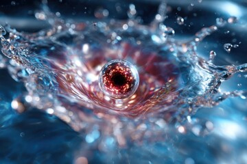 Poster - Droplet causing ripples in water with reflections of light during a close-up capture