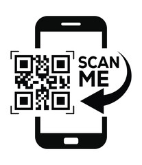 a modern smartphone displayed beside a bold red-framed qr code with “scan me” text, emphasizing digi