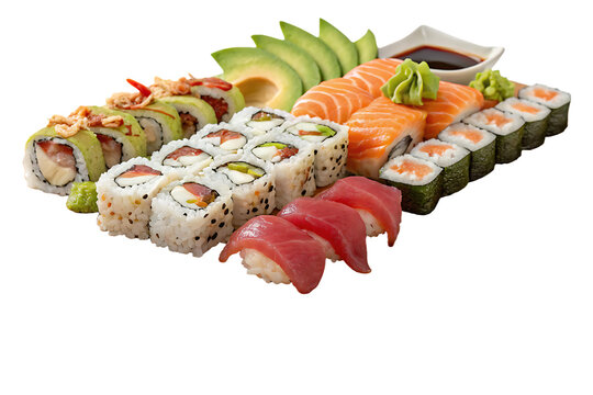  sushi-board- isolated on white background png, ai generated