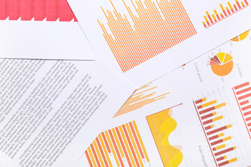 Fototapete - Many business documents and graphics as background, closeup