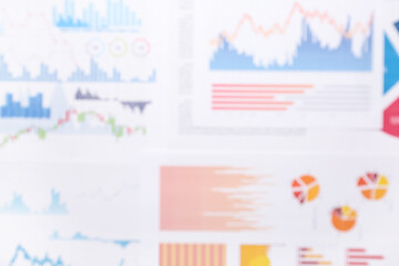 Fototapete - Many business graphics and diagrams as background, blurred view