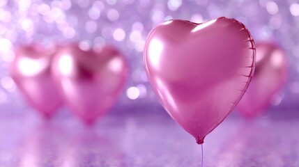Poster - This image features charming pink heart-shaped balloons. They create a playful and romantic atmosphere. Perfect for celebrations, events, parties and photography. AI