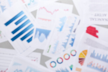 Fototapete - Many business graphics and diagrams on grunge grey background