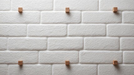 Poster - Textured White Brick Wall with Wooden Pegs for Displaying Items
