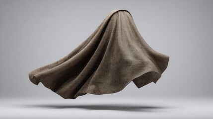 Poster - Floating Textured Fabric in Neutral Tone Against Simple Background