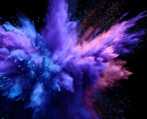 Wall Mural - Vibrant Purple Pink Blue Powder Explosion on Black Background
