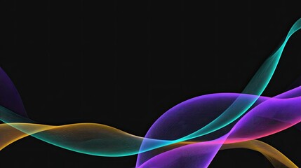 Fototapete - Colorful Abstract Waves on Black Background for Creative Projects