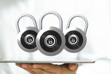 Aufkleber - Image of three padlocks on a tablet symbolizing online security, data protection, and digital safety.