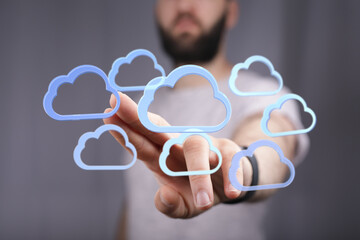 Leinwandbilder - Cloud technology, digital network, data storage, online services, businessman, hand, future, innovation.