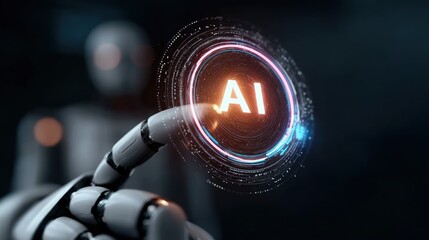 Poster - Robotic arm interacting with ai hologram