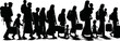 © Avra - Silhouette of war refugees walking with luggage and children vector style on white background