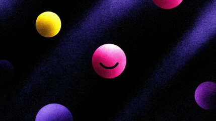 Aufkleber - Colorful smiley balls floating in a dark background. A playful and modern design element. Perfect for themes of joy and happiness. Vibrant colors enhance creativity. AI