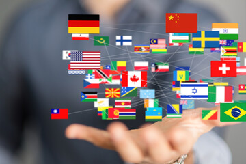 Poster - Image of interconnected flags representing global collaboration and international relations.
