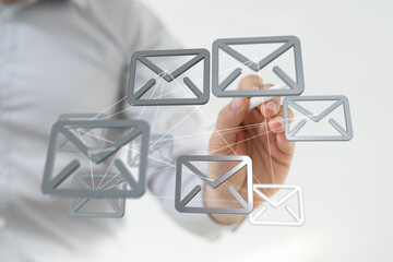 Poster - Image depicts interconnected email icons, symbolizing global communication and networking.