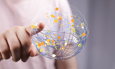 Poster - Abstract image of a hand interacting with a digital network, representing global connectivity and data flow.