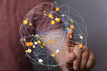Poster - Abstract image of a hand interacting with a digital network. Represents connection, technology, and global communication.