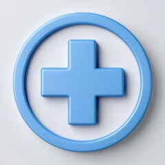 Fototapete - A blue plus sign inside a blue circle isolated on white background