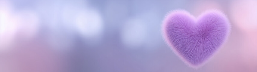 Poster - Soft purple heart illustration with fluffy texture, set against a dreamy blurred background, creating a whimsical and romantic atmosphere for design and decoration purposes