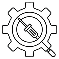Poster - Black and white lineart icon of configuration gear vector illustration in black and white line art style