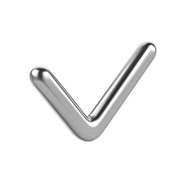 3D icon, realistic render of a shiny metal check mark, isolated on white background