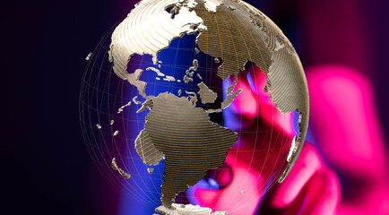 Poster - High-tech image of a digital globe representing global network, connectivity, and communication.