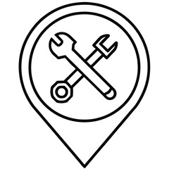 Poster - Black and white lineart icon of location pin with  vector illustration in black and white line art style