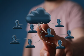 Poster - Image depicts a cloud server connected to multiple users, illustrating secure data sharing and teamwork.