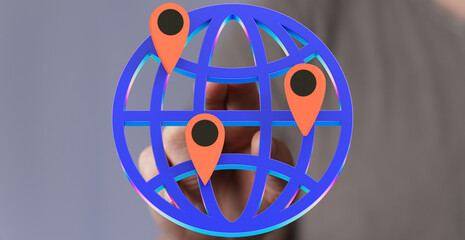 Poster - Illustrative image of a global network with multiple location pins.