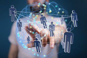 Poster - Modern technology, digital network, global communication, teamwork, social media, connection, online community, collaboration, interaction.