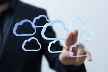 Poster - Cloud computing, network technology, data storage, digital transformation,  businessman, hand gesture, innovation, internet, technology, cloud storage,  se