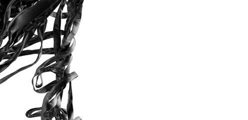 Poster - Elegant black ribbons swirl on a white backdrop. Perfect for design projects needing a sophisticated and modern feel.