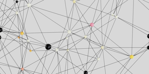 Poster - Complex network visualization with interconnected nodes. Ideal for technology, connection, and communication concepts.