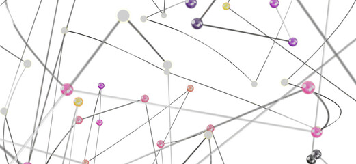 Poster - Colorful spheres connected by lines, representing network, technology, or communication.