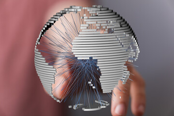 Poster - Abstract 3D globe visualization. Represents global network, connectivity, data, and technology.