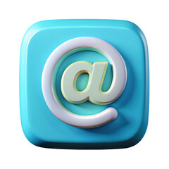 Poster - Blue square 3d rendering plasticstyle icon with an at sign solated on transparent background for email communication