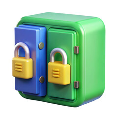 Poster - Colorful safe with padlocks 3d rendering plasticstyle icon isolated on transparent background for security concepts